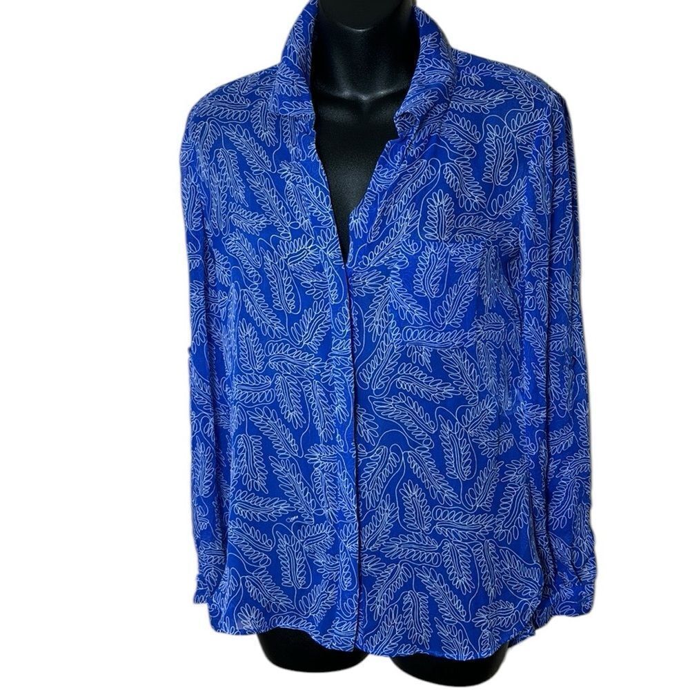 Diane von furstenberg lorelei 100% silk long sleeve button up abstract sheer 2